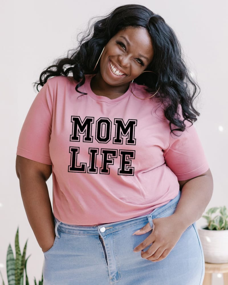 Front of a model wearing a size 2XL Mom Life in Mauve by Simply Sage Market. | dia_product_style_image_id:281256